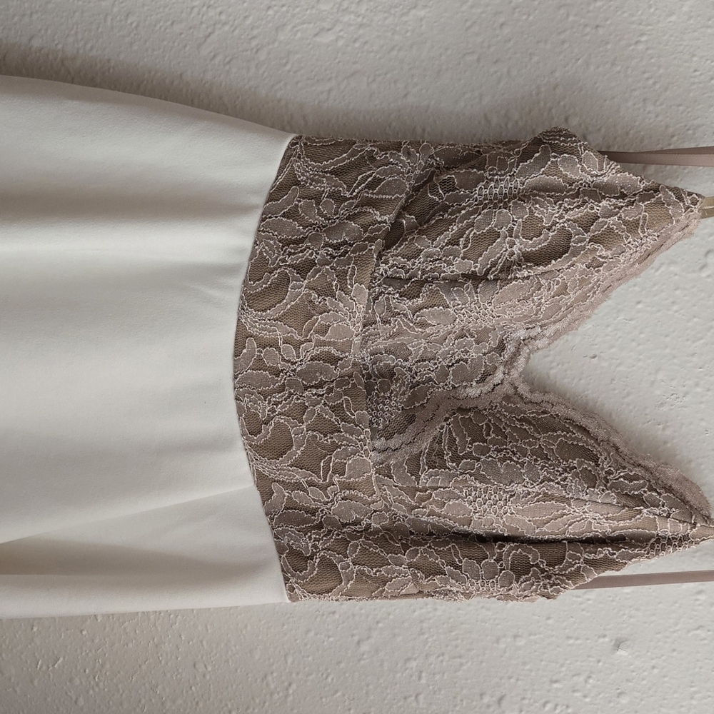 City Studio Asymmetrical Lace Dress in Cream and Brown